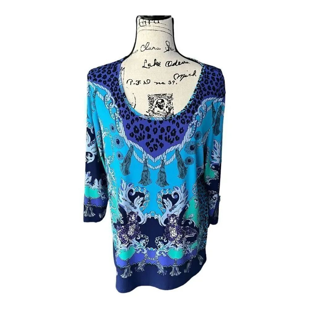 Antthony Women’s L 3/4 Sleeve Tunic Pullover Multicolor
